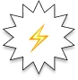 Orange lightning bolt icon inside a white starburst shape.