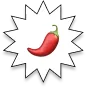Red chili pepper icon inside a white starburst shape.