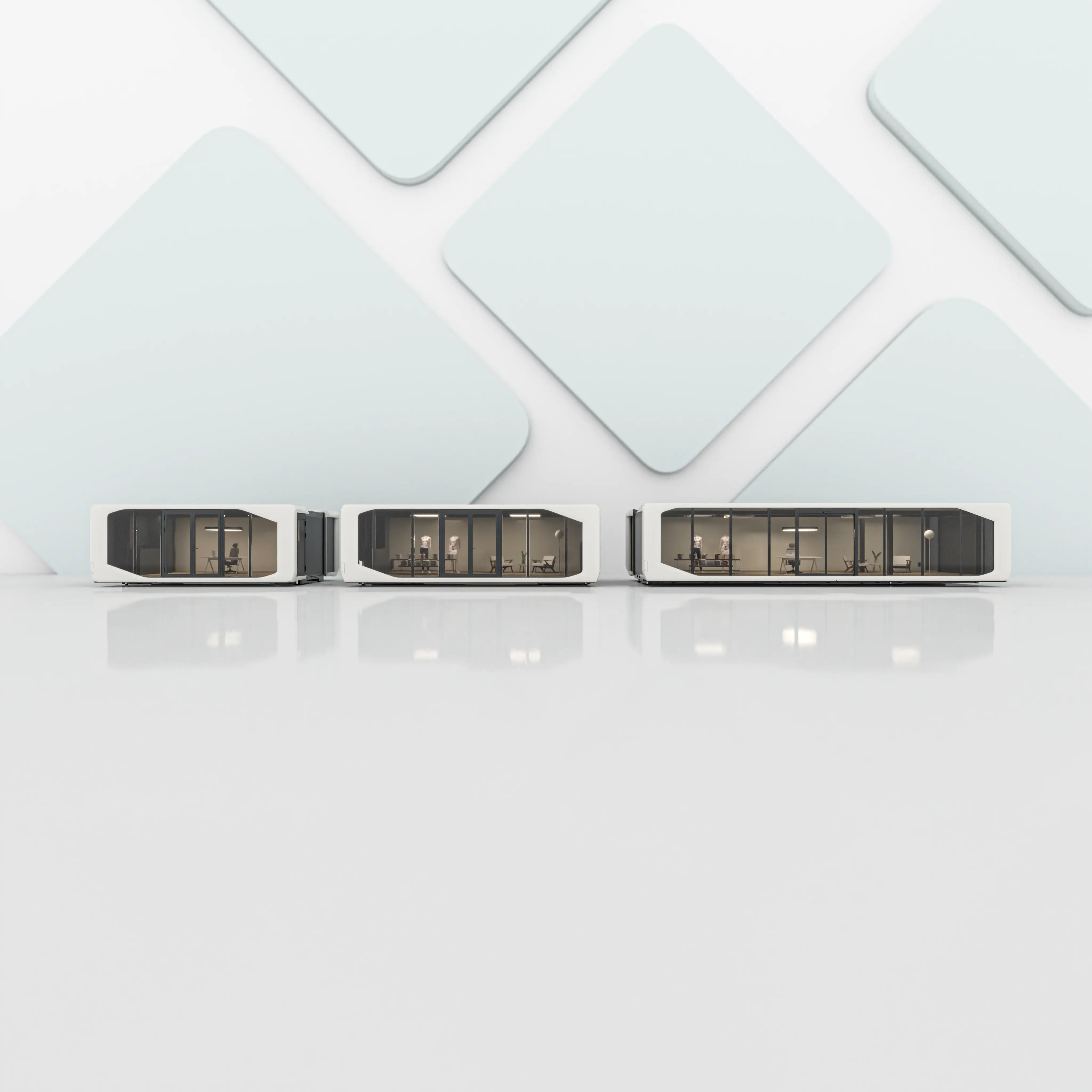 Expandable Pods in increasing sizes presented in a sleek, white space.