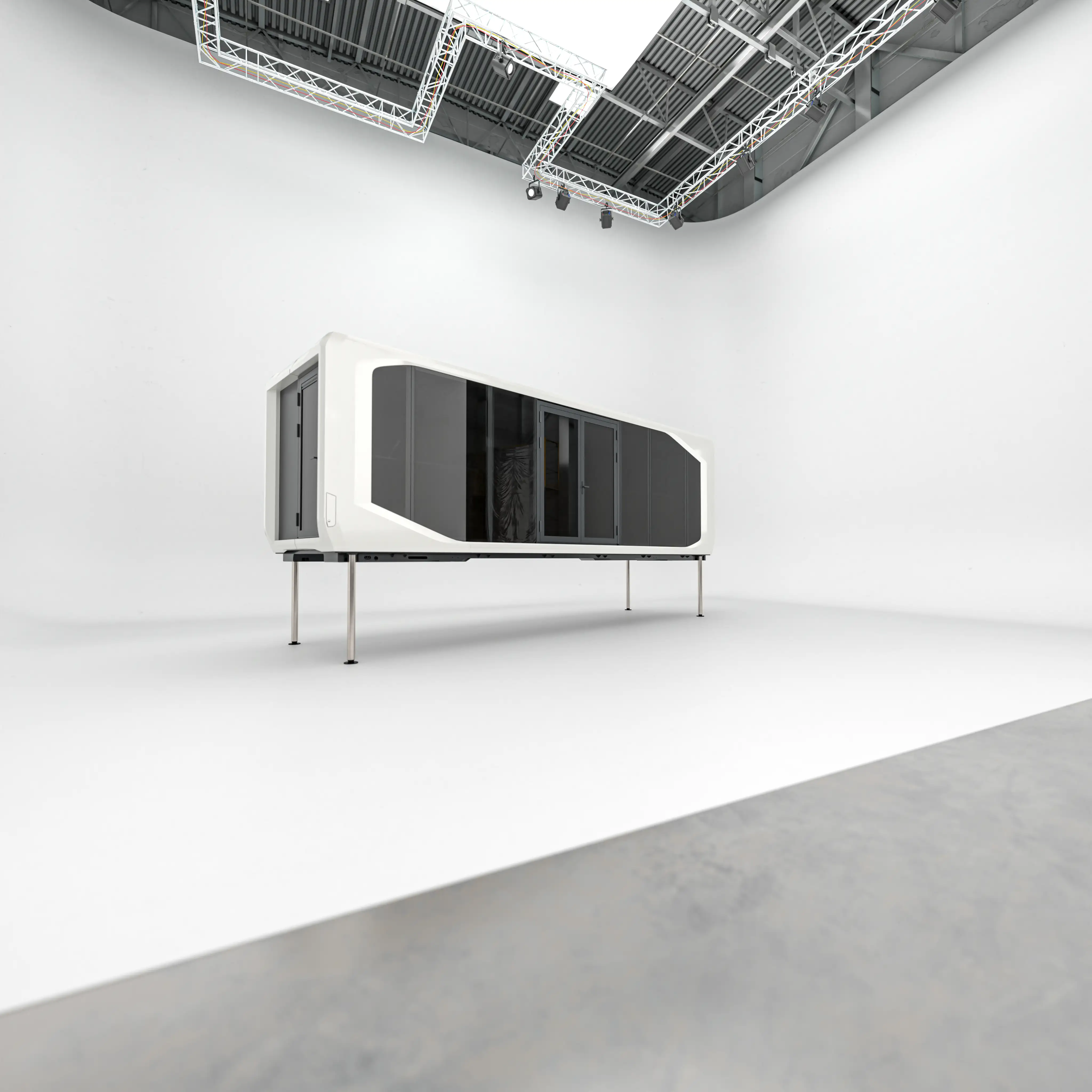 Elevated view of Expandable's 30ft Pod on stilts for versatile placement