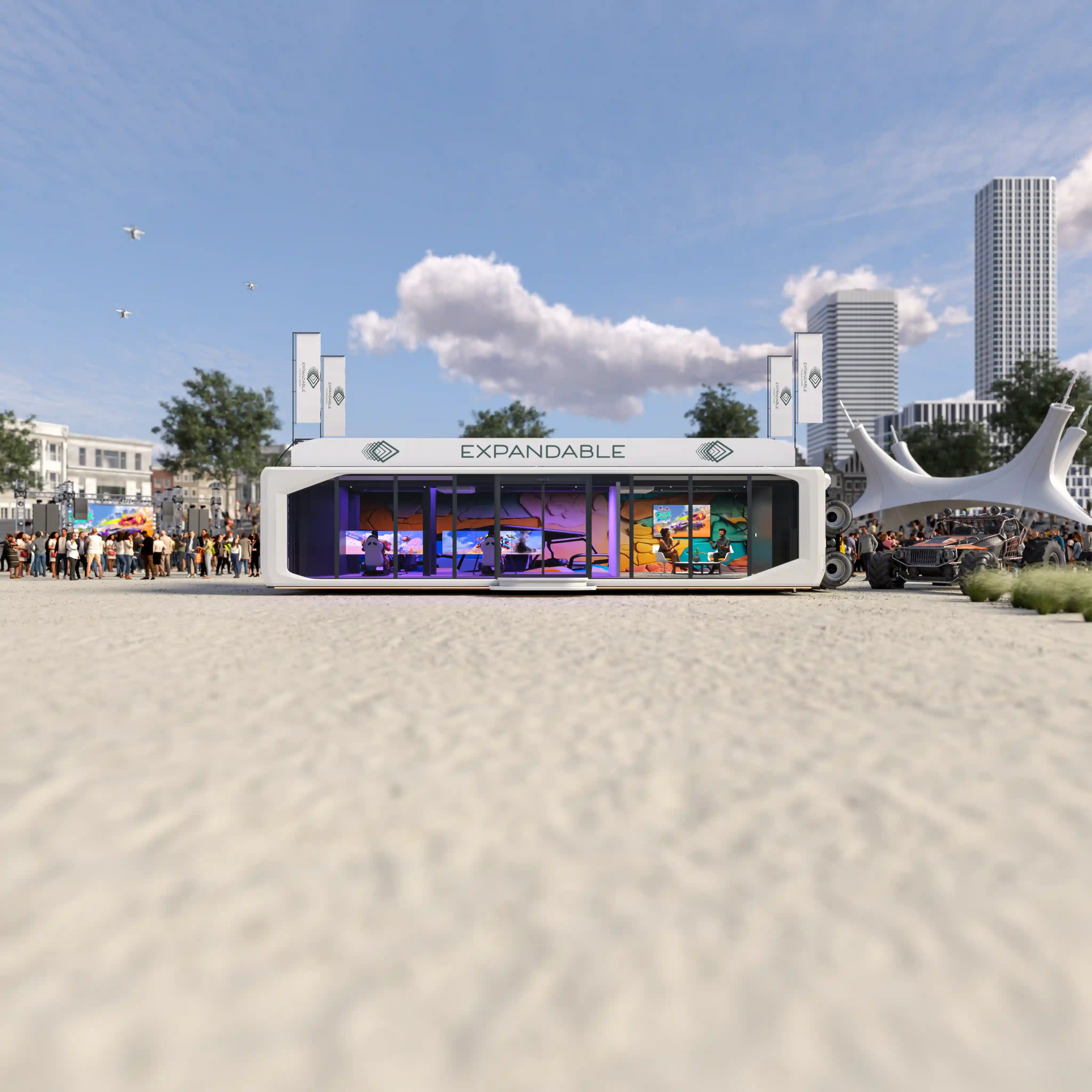 Versatile Expandable unit at outdoor roadshow with attendees