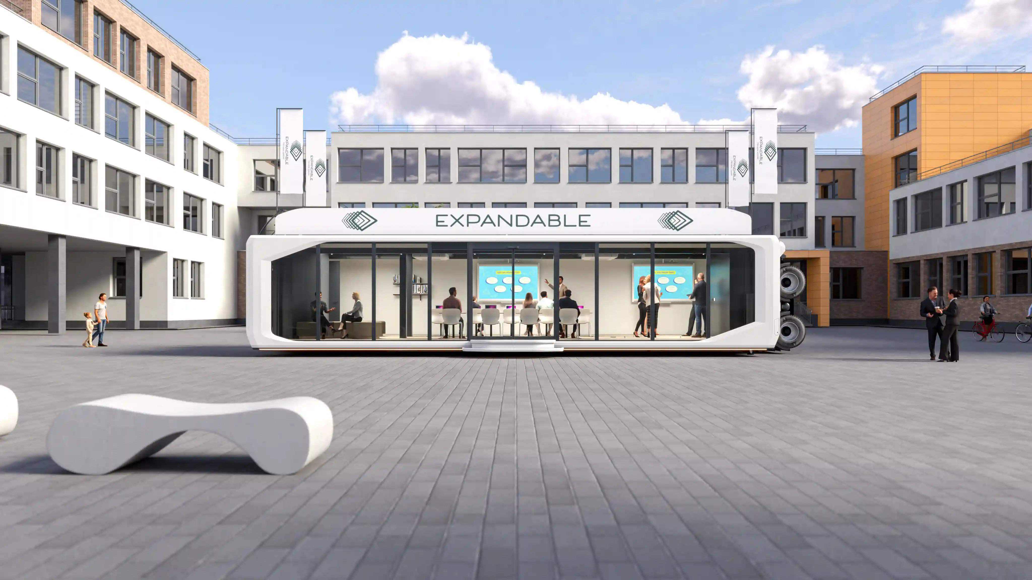 Innovative Expandable mobile office and learning space in use