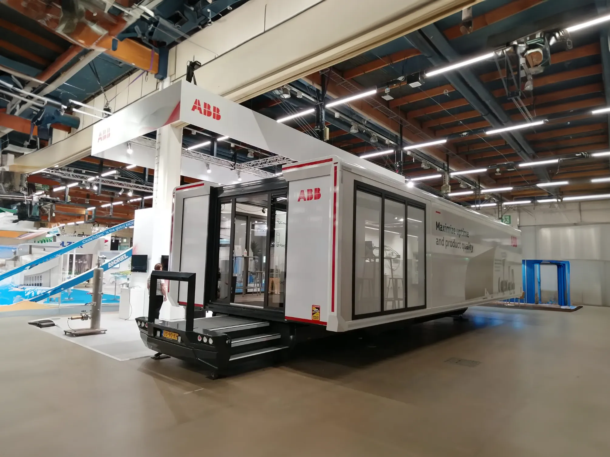 The marketing trailer ready to set up inside a building
