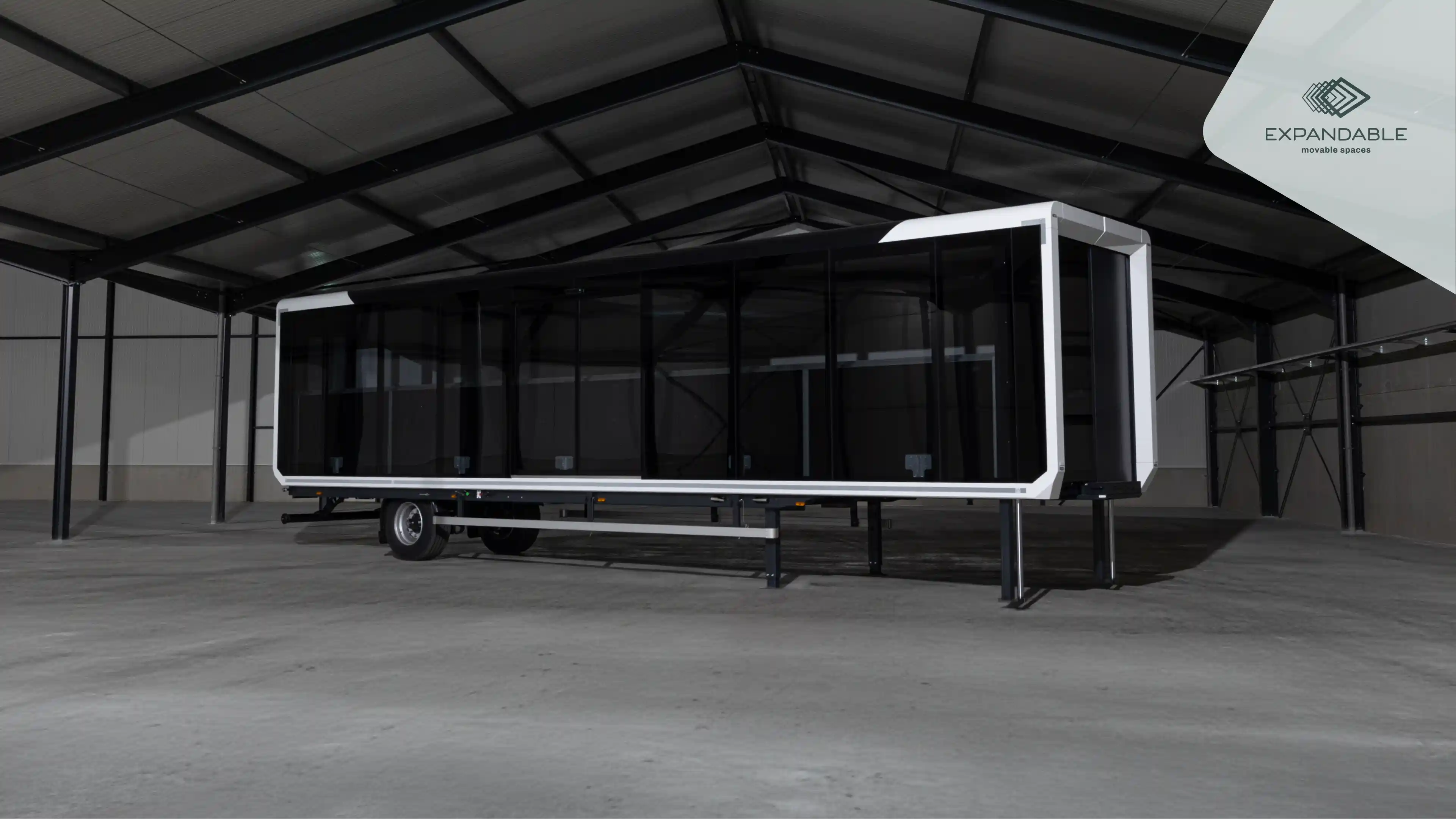 Side view of the Expandable Hybrid on a transport frame ready for relocation.