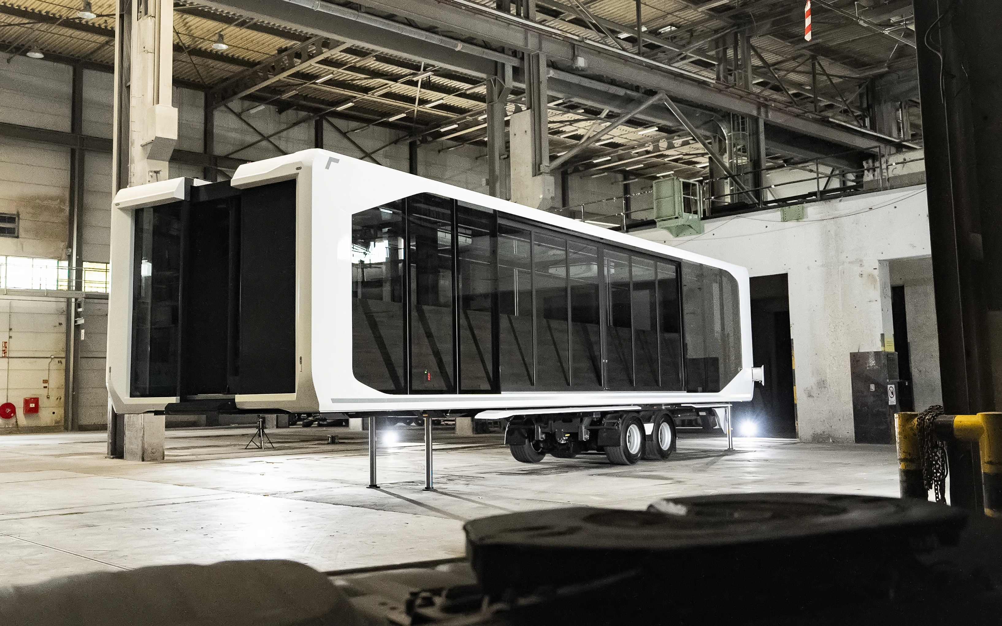 Mobile art studio parked in a scenic location, offering an inspiring view for artists.