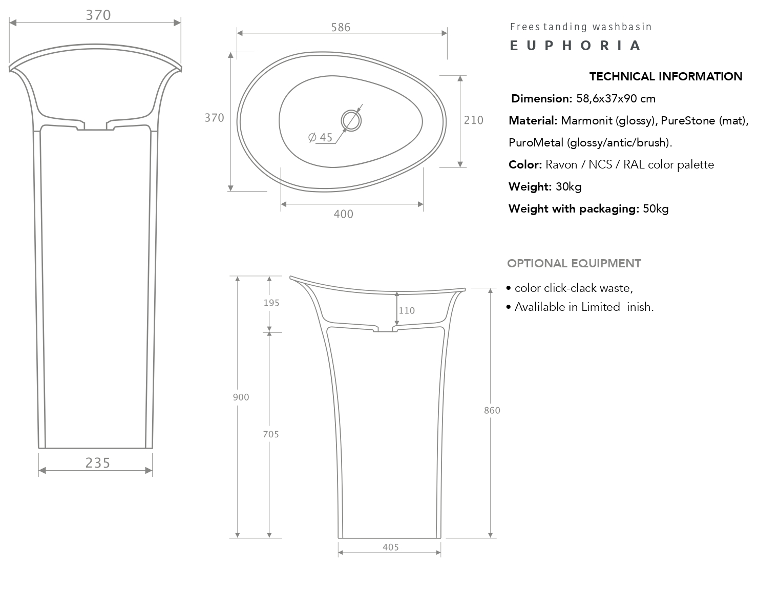 Washbasin Euphoria freestanding