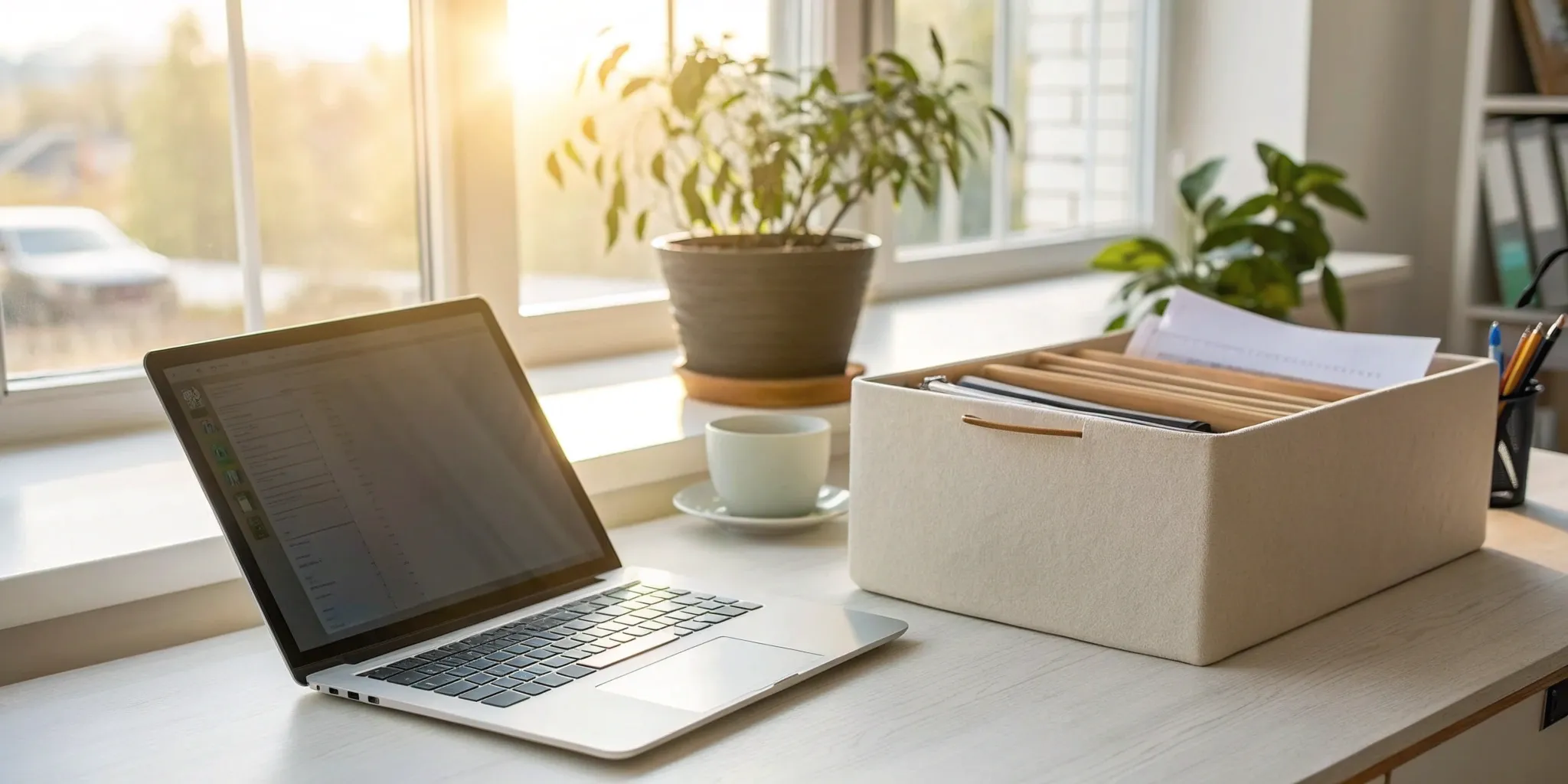 Landlord using a laptop to run a background check on a tenant.