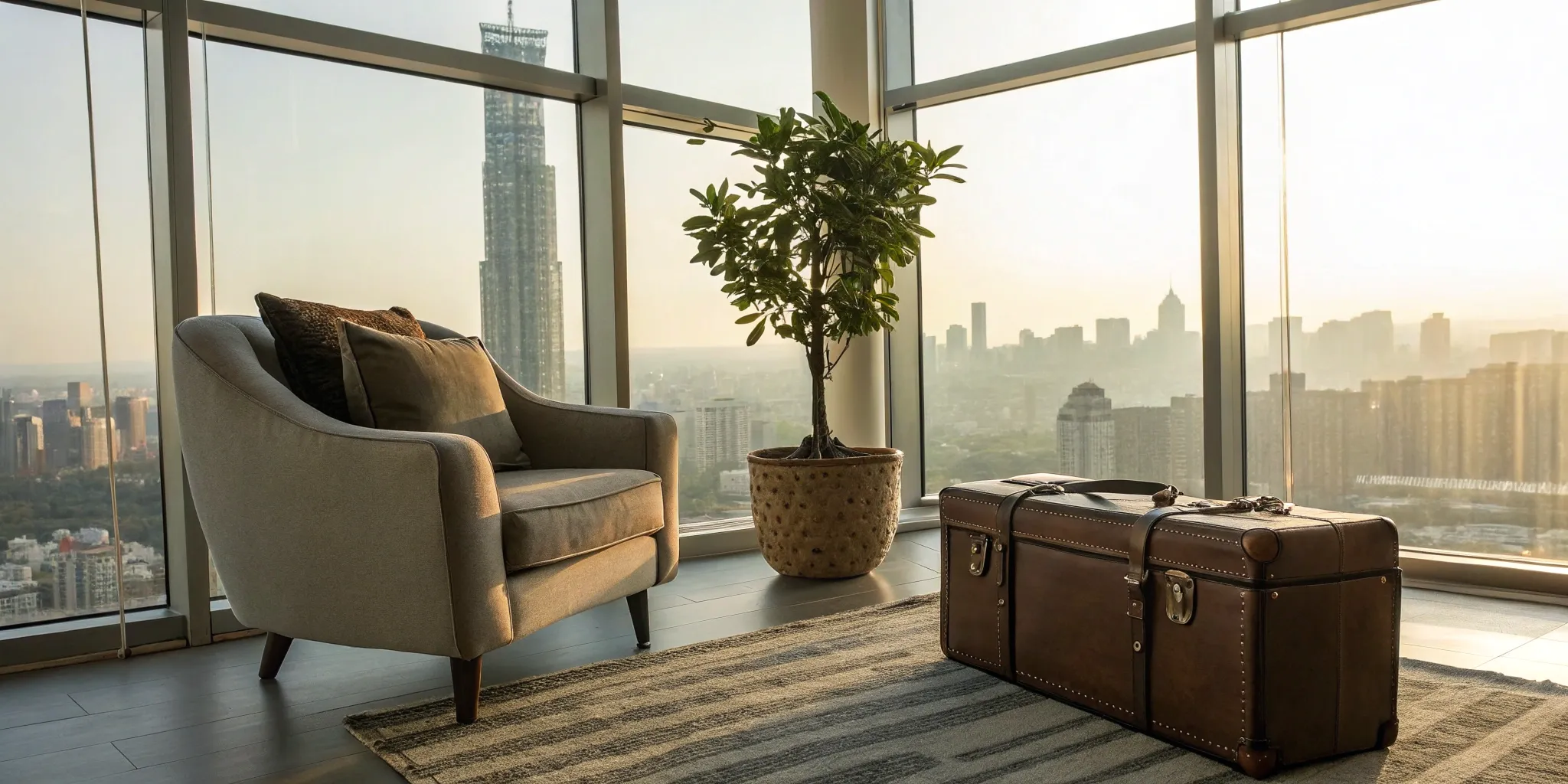 Furnished corporate housing apartment with city views, an ideal option for employee relocation.