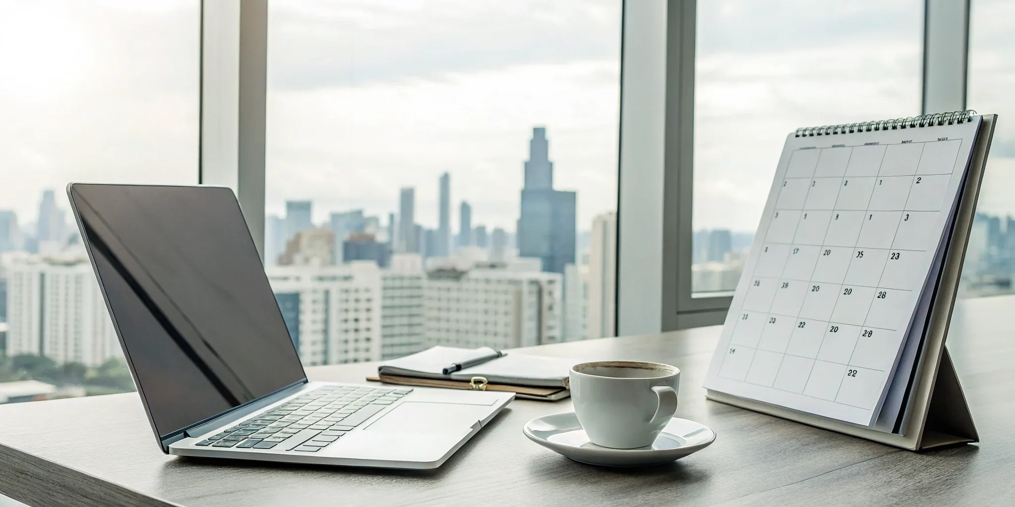 A laptop on a desk with a sample marketing plan template for a rental property.