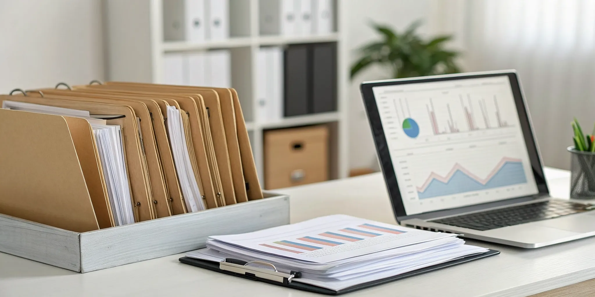 A full breakdown of a tenant background check shown on a laptop and in documents.