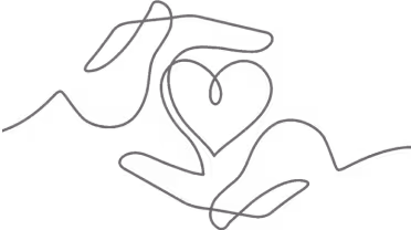 Continuous line drawing of two hands holding a heart shape between them.
