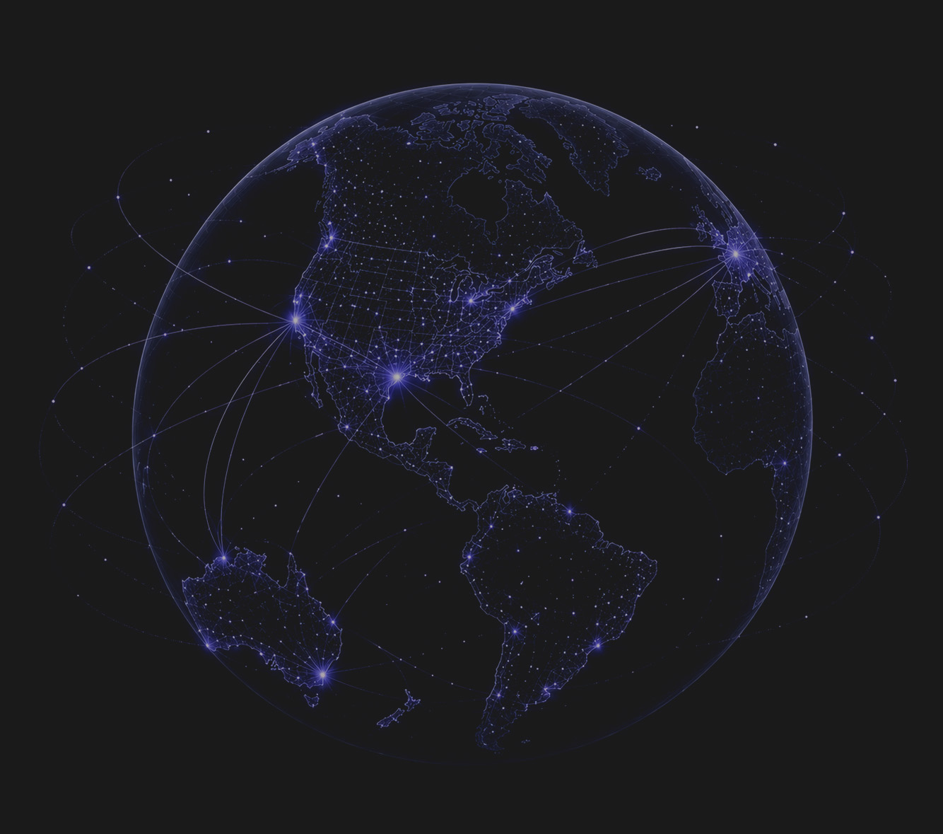 Gridsight AI electricity grid network connecting engineering hubs in San Francisco and Austin with teams and energy networks across the globe.