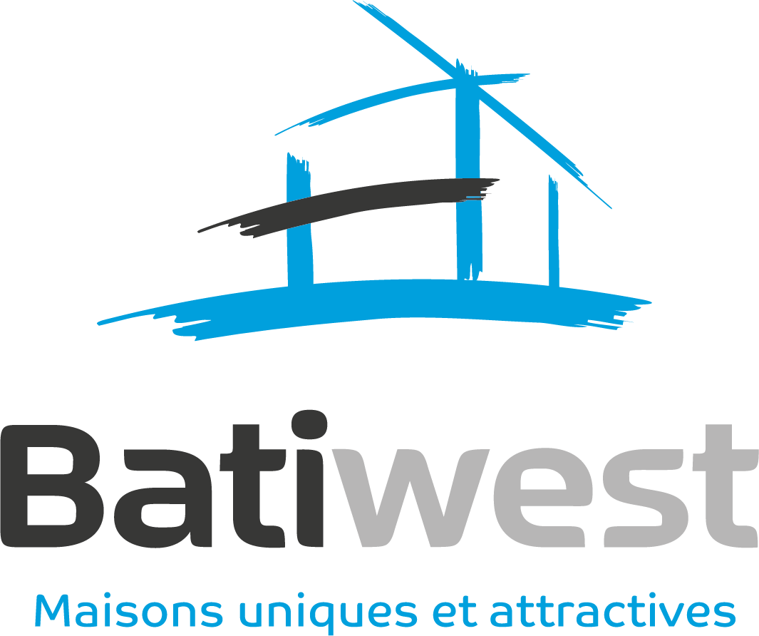 Batiwest logo with blue and gray stylized house icon above the text 'Batiwest' and the tagline 'Maisons uniques et attractives' in blue below.