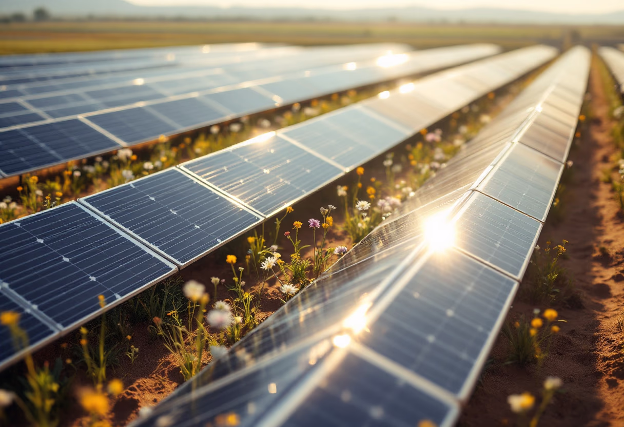 solar panels in a modern energy farm