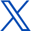 Close-up of a blue X icon on white background.