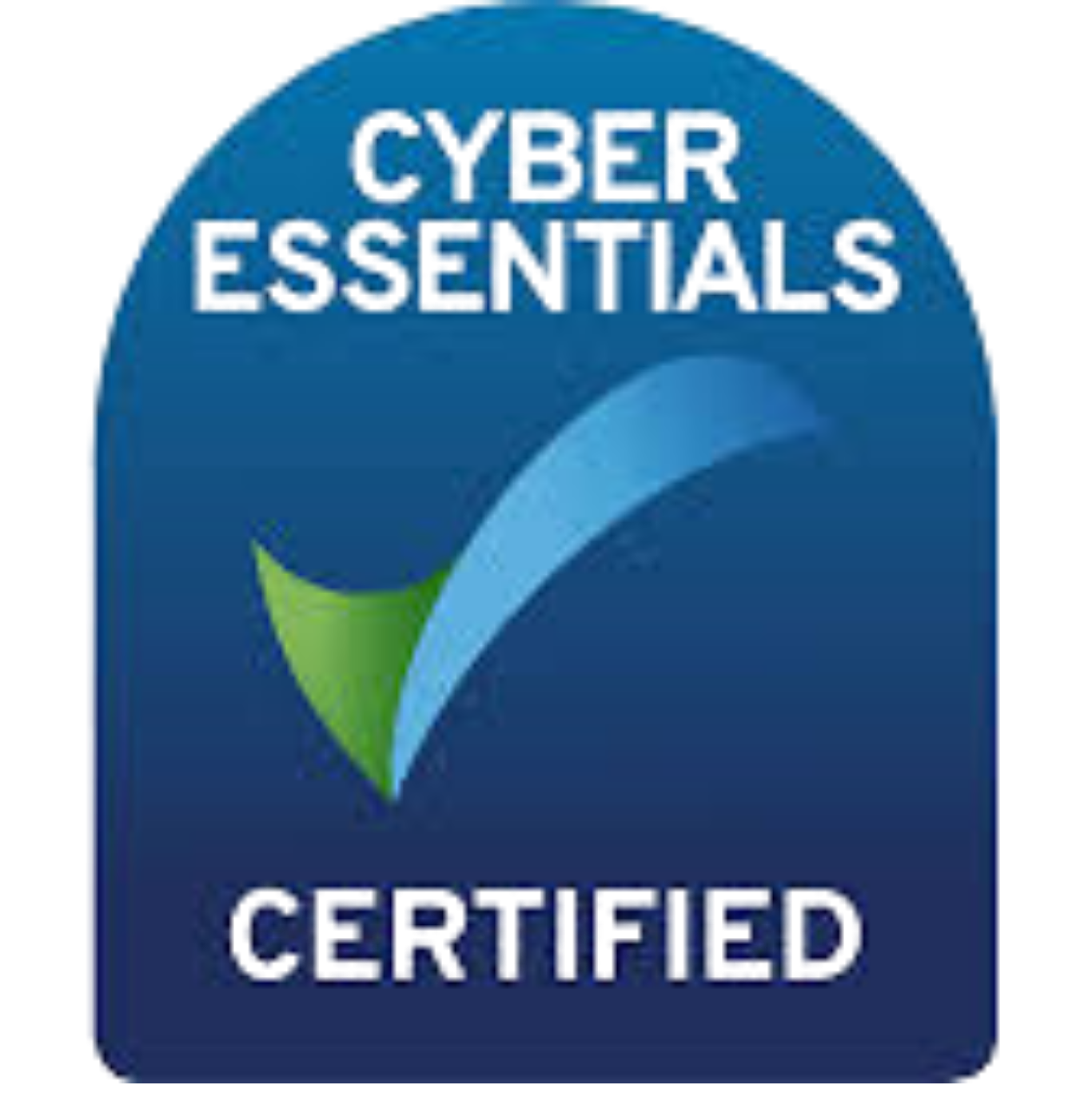 Blue Cyber Essentials Certified badge with a green and blue checkmark.