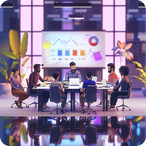 Bunch of people discussing the strategy on conference table