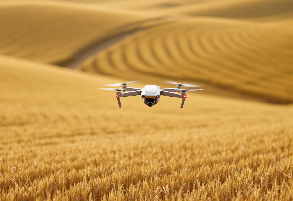 image of drone surveying crops