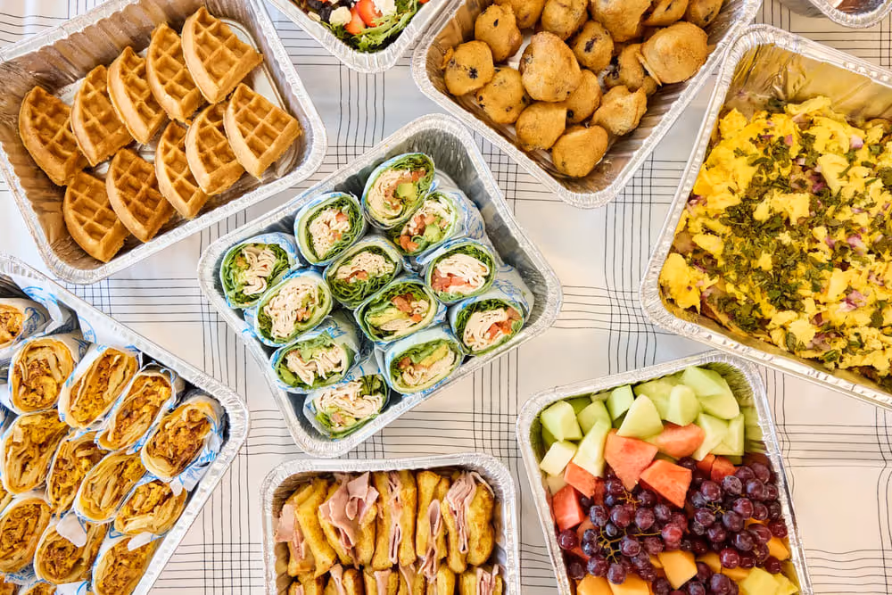 Overlooking various catered dishes