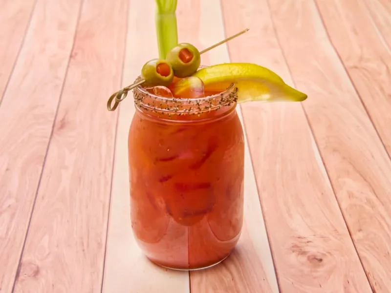 Wine-based gin alternative. Bloody Mary mix, peppered rim.