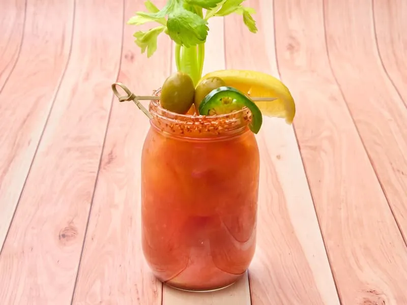 Premium agave wine-based tequila alternative. Bloody Mary mix, Tajin rim, jalapeno garnish.