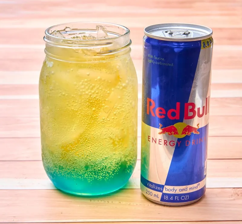 Red Bull, blue raspberry syrup, fresh lime juice