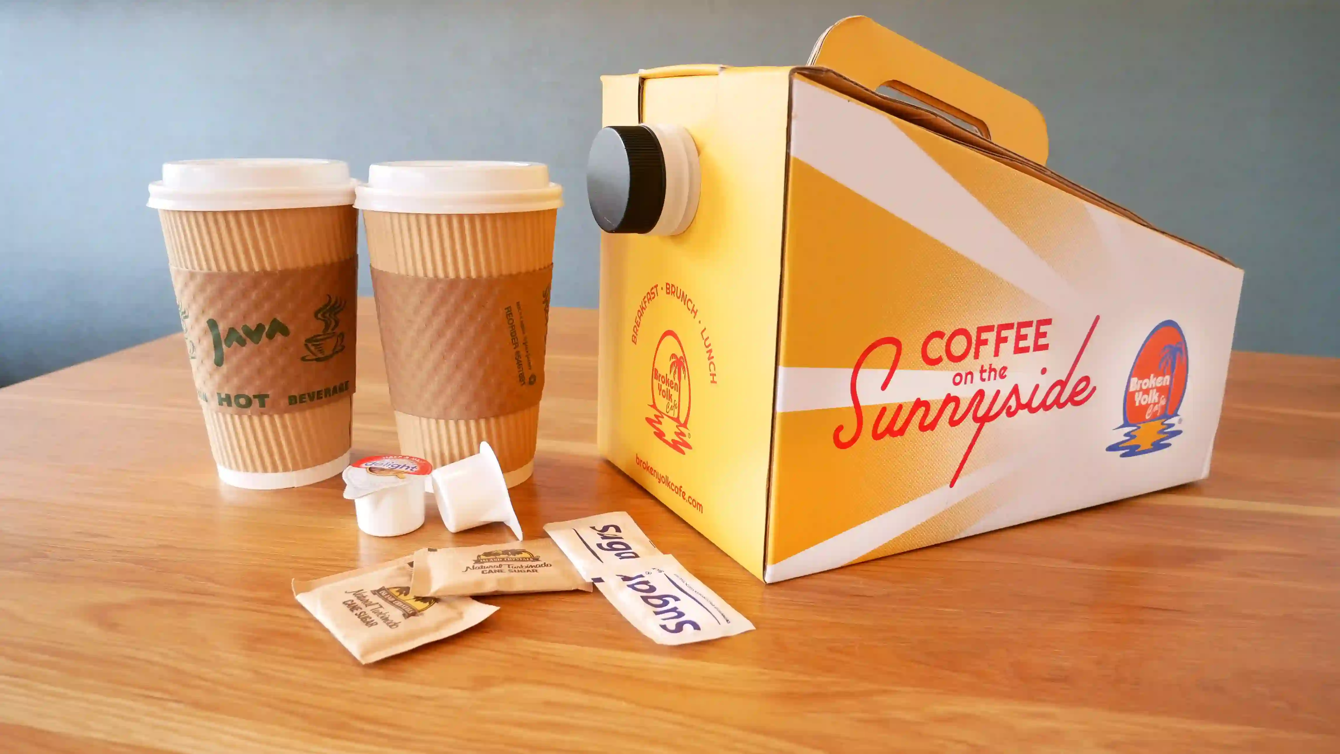 Our 96oz coffee traveler serves 12 - 8oz cups. Cream and sweeteners provided.