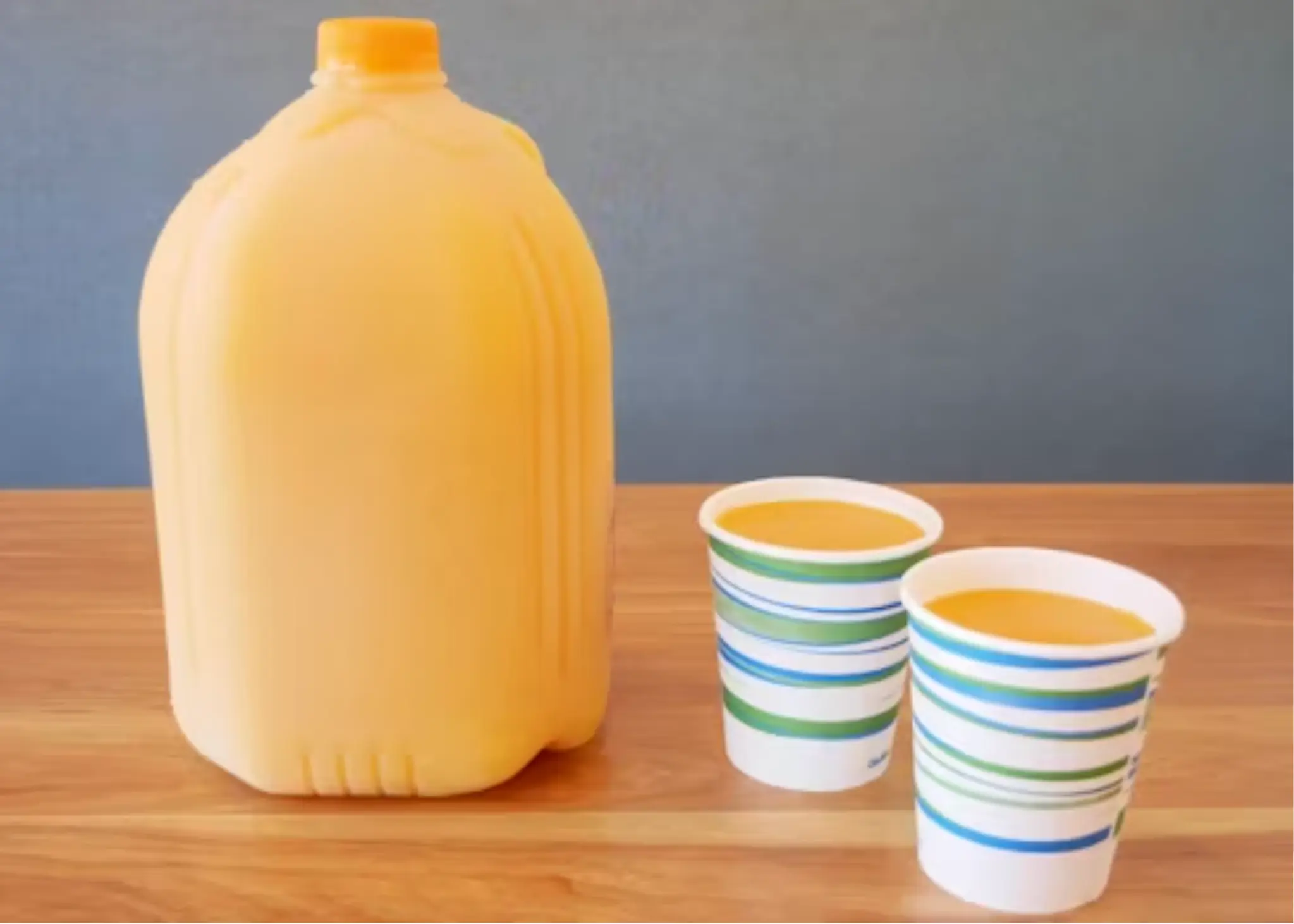 1 gallon of our fresh orange juice serves 16 - 8oz cups.