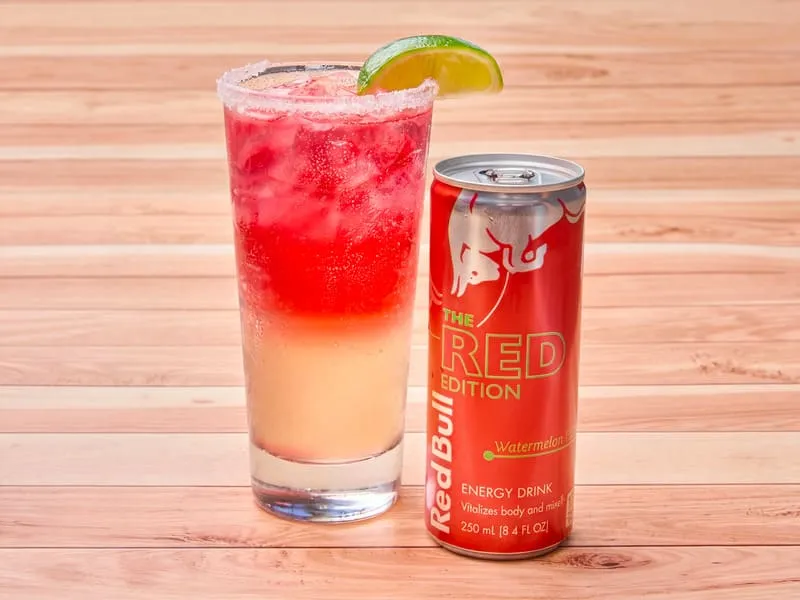 Red Bull Red Edition (Watermelon), agave nectar, fresh lime juice, wine-based tequila alternative.