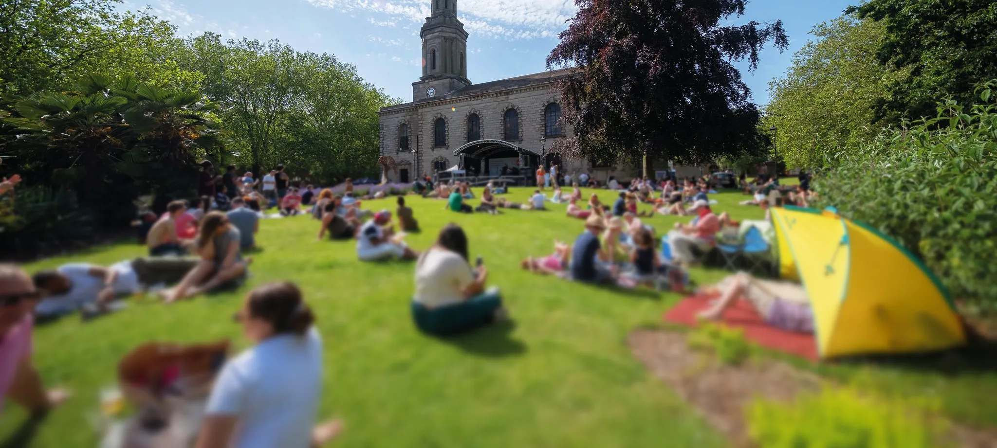 People enjoying themselves at an event at St Pauls Square in the Jewellery Quarter Birmingham.