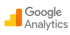 Google Analytics logo with stylized yellow bar chart and text.