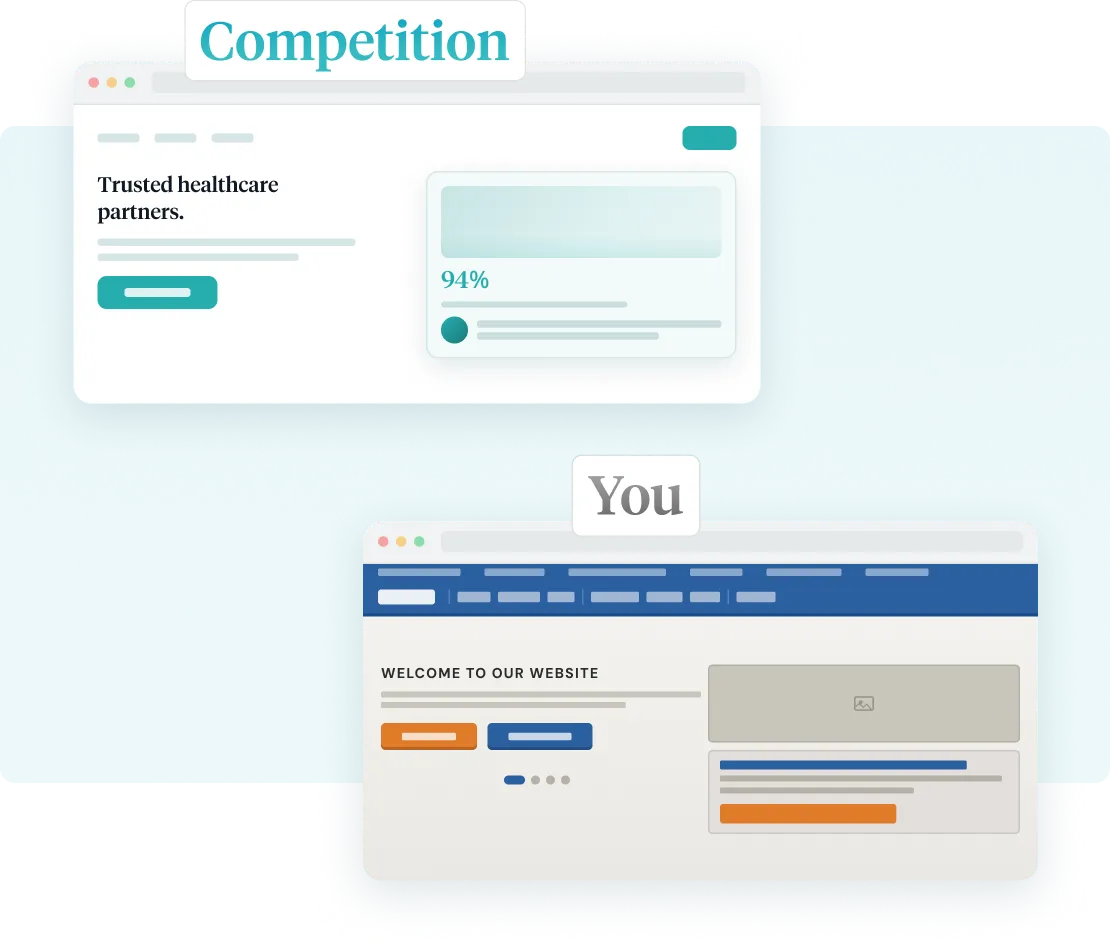 Comparison of competitor website labeled Competition and user website labeled You on a blue background.