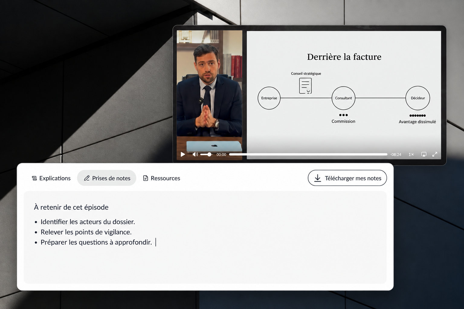 Okto : épisode vidéo avec un formateur et prise de notes intégrée