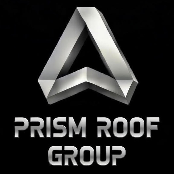 Silver 3D triangular prism logo above the text 'PRISM ROOF GROUP' on a black background.