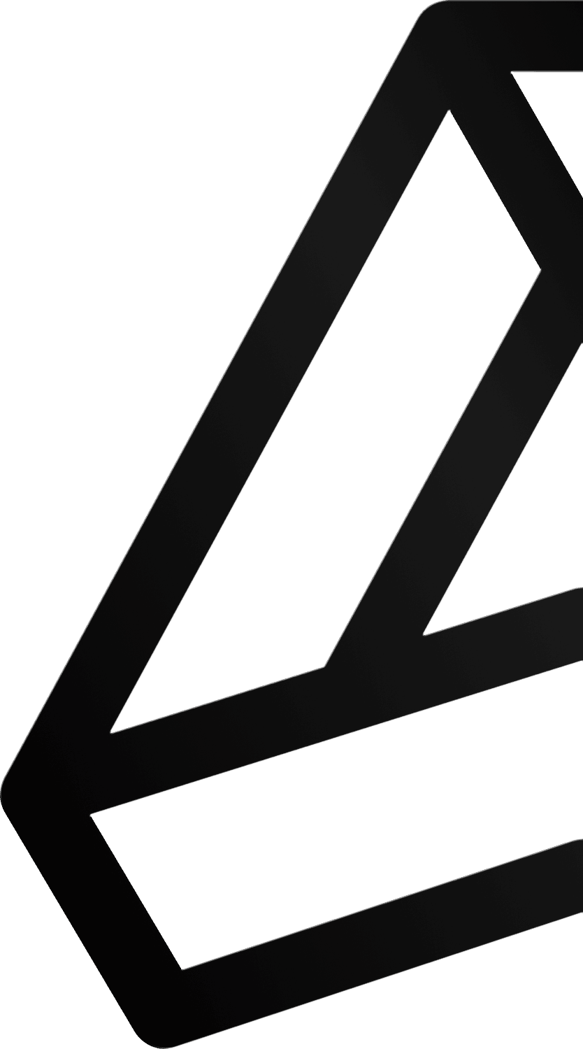 Close-up of a three-dimensional geometric black wireframe shape resembling a hexagonal prism tilted at an angle.
