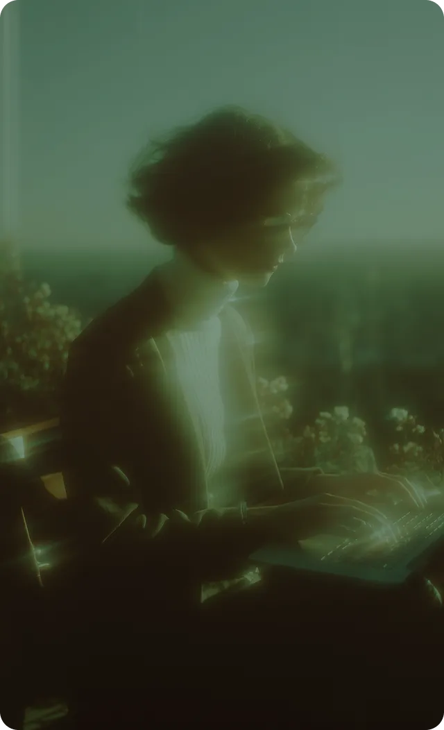 Woman reviewing marketing strategy on her phone with data overlay