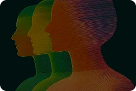 Colorful layered silhouette profiles representing multi-dimensional brand positioning and messaging