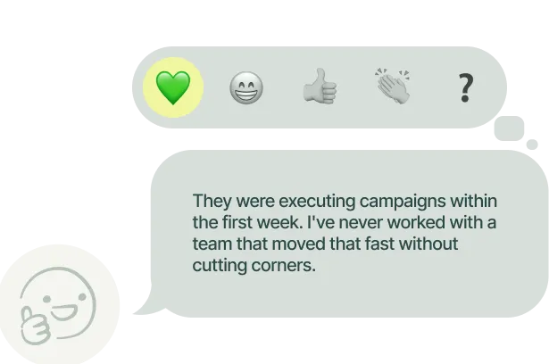 Client testimonial praising fast marketing execution and weekly deliverables