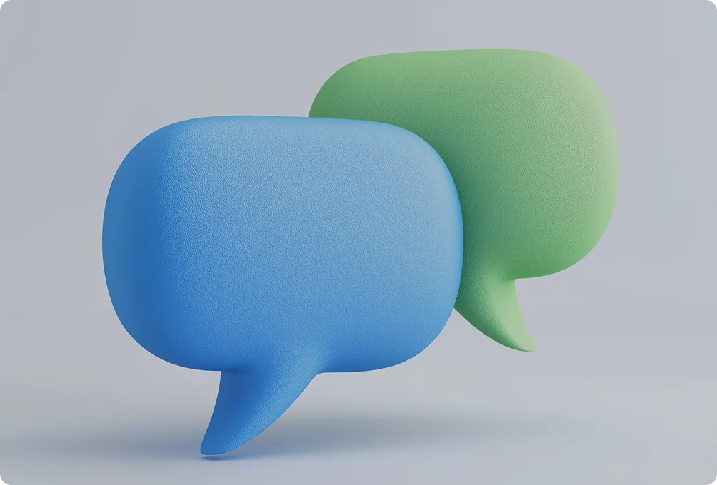 Client testimonial chat bubbles showing positive marketing results