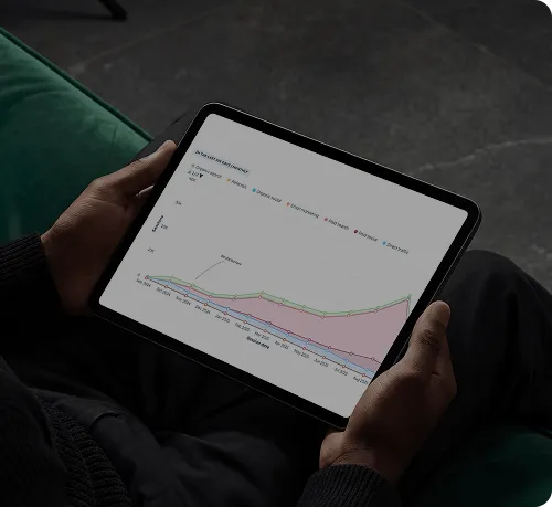 Client marketing campaign results displayed on tablet showing ROI and conversion metrics