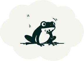 Leapyn frog mascot sitting on a branch inside a thought bubble on the 404 error page

