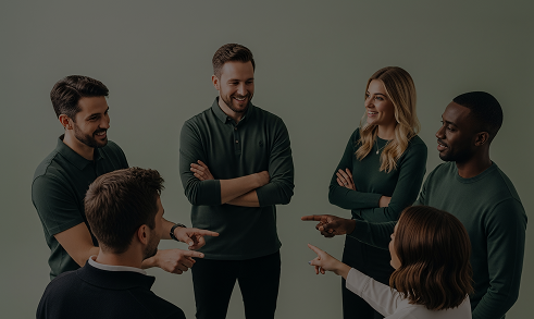 Group of young professionals collaborating around a laptop in a modern workspace