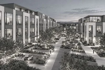 Black and white version of the courtyard rendering, before the upgrade