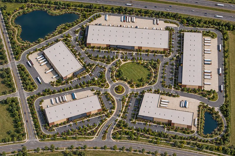 Small preview of a business park site map used for a rendering flythrough
