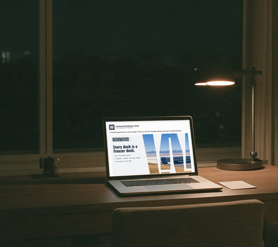 Ironwood LinkedIn ad on a laptop on a desk