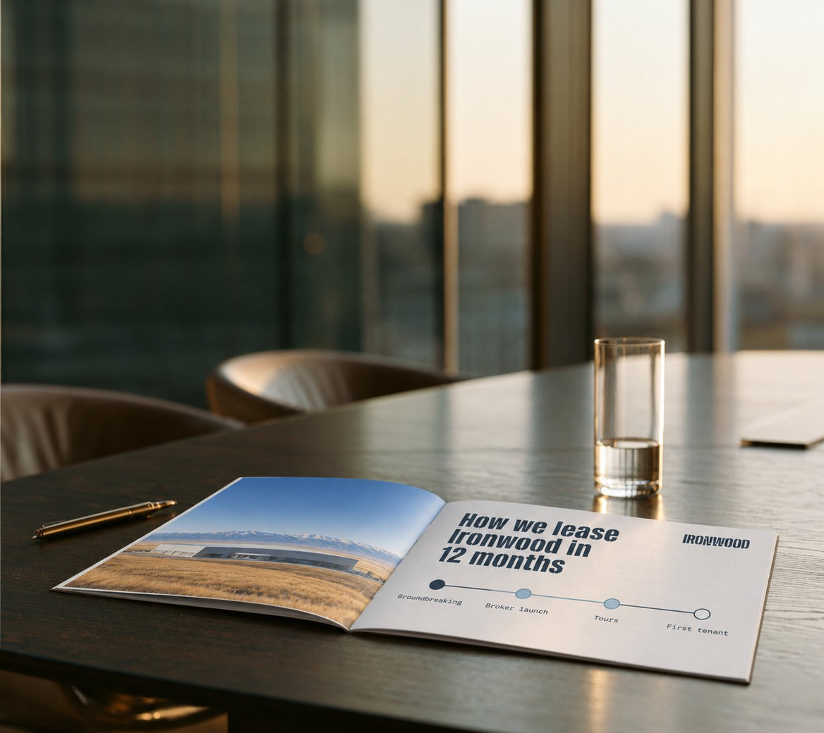 Ironwood marketing plan booklet on a conference table