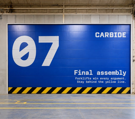 Carbide 07 graphic painted on a bay door
