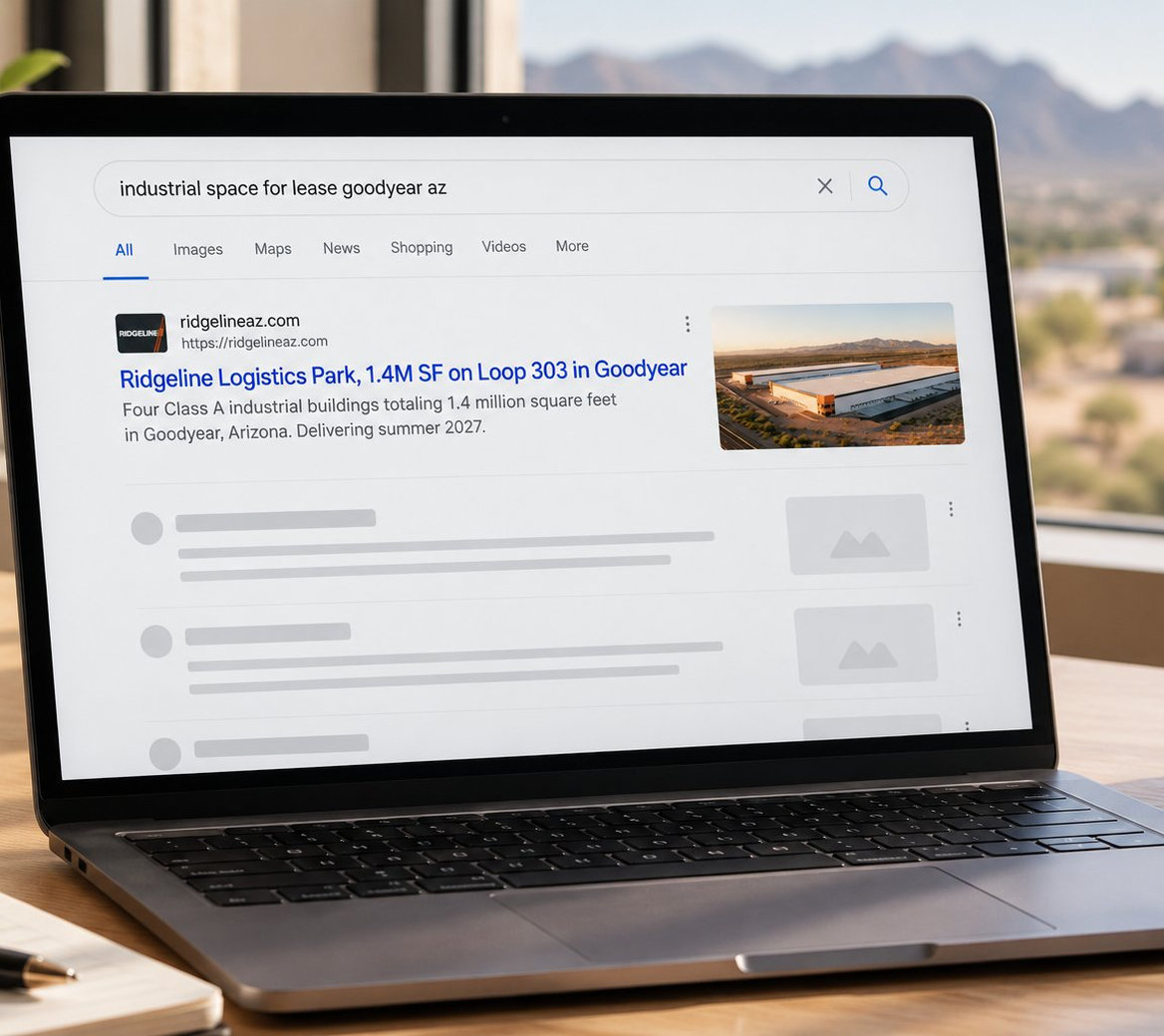 Ridgeline search result on a laptop