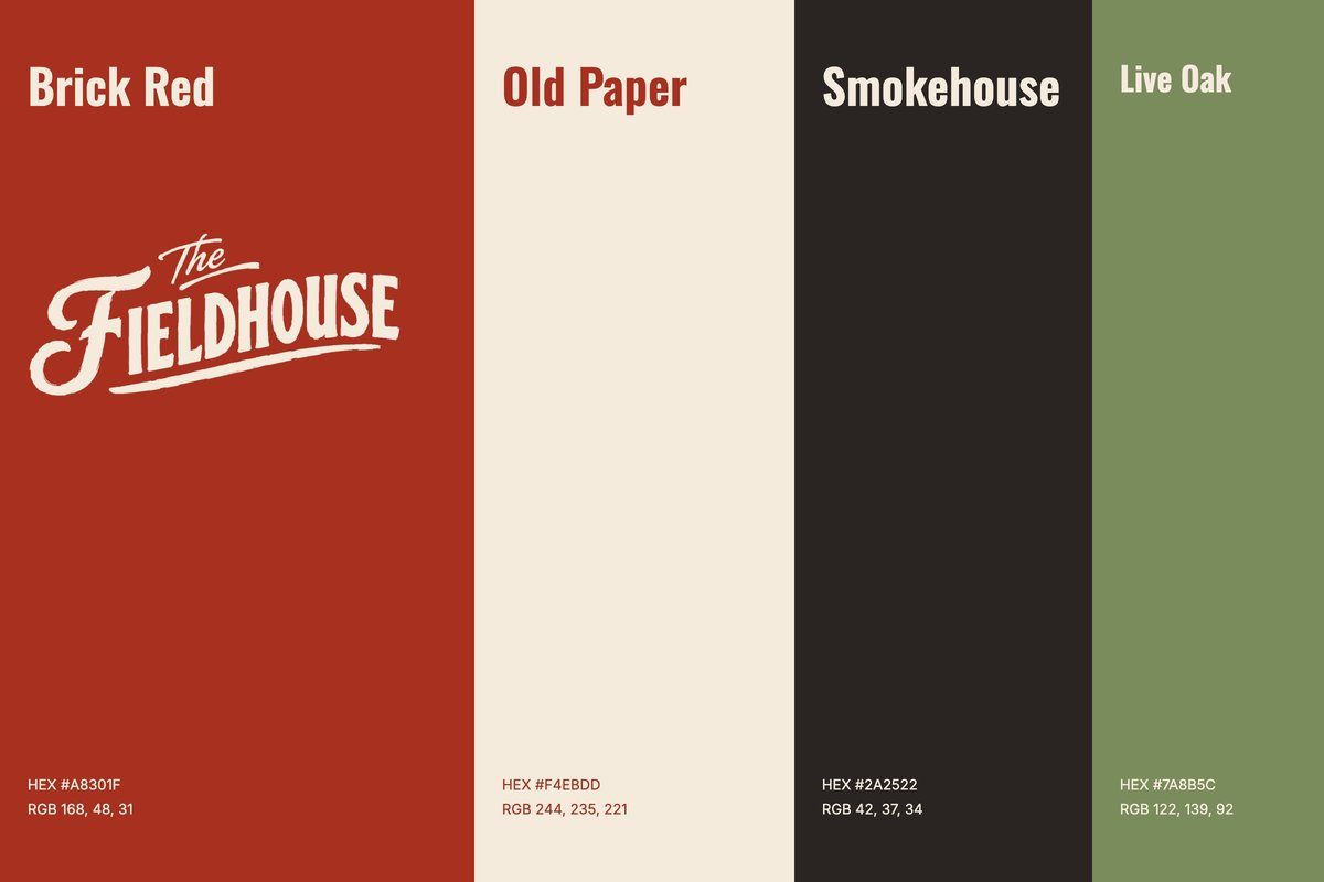 The Fieldhouse color palette in four vertical bands