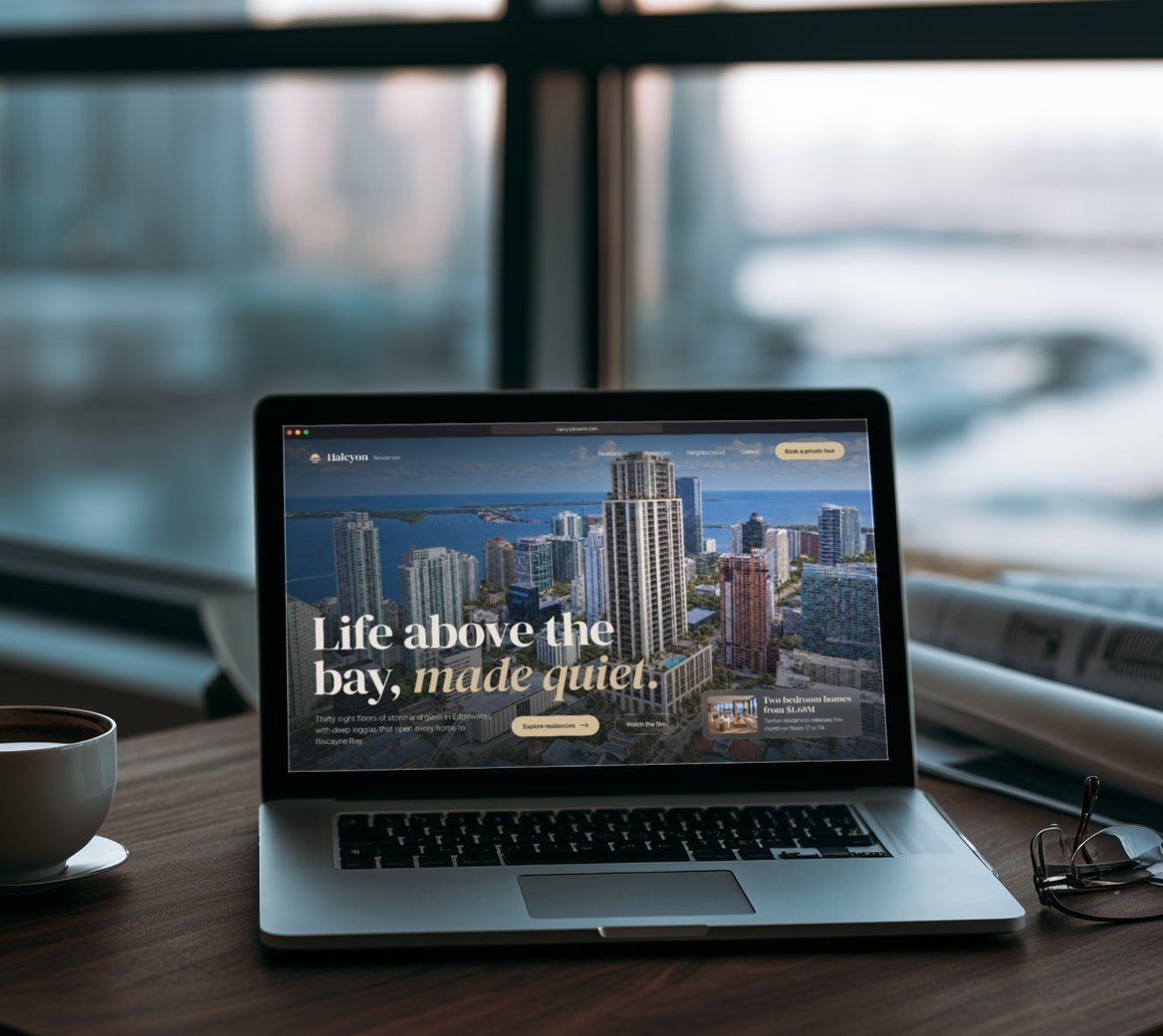 Halcyon property website on a laptop